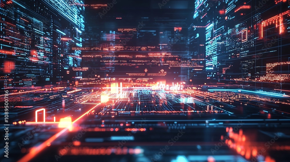 Wall mural futuristic battlefield of ai powered digital strategies and real time market data visualization