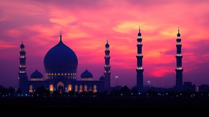 Fototapeta premium Mosque silhouette at sunset.