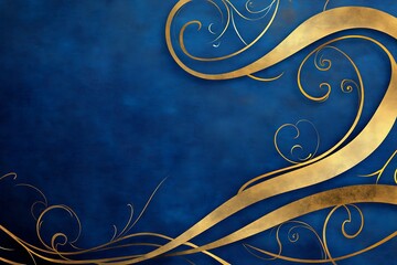 Abstract golden ribbons and swirls on a navy blue background