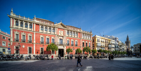 Fototapeta premium Seville, Spain, Jan 28 2021, Real Audiencia Building in Sevilla's Plaza de San Francisco