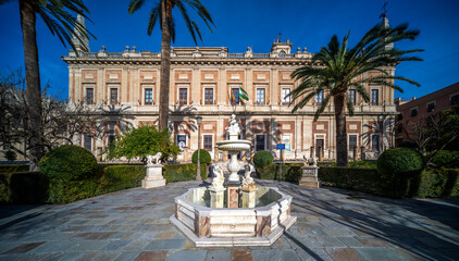 Naklejka premium Front Facade of Renaissance Archivo de Indias in Seville