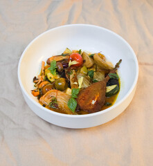 Vegetable Stew with Onions, Tomatoes, and Squash Blossoms