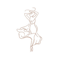 Vector line woman dancing silhouette gentle. Line art illustration. One continuous line beautiful woman. Esthetic beauty. Save the date. Great for any designs, textile, art, walls, package