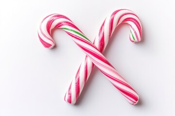 Fototapeta premium Two candy canes crossed on white background