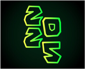 Happy New Year 2025 Design Element Green And Yellow Line Style Creative Abstract Vector Illustration