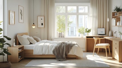 Elegant and Cozy Modern Bedroom Interior Design with Stylish Decor, mockup, poster and Background
