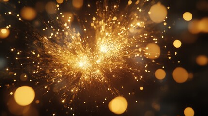 Obraz premium Sparkling fireworks in gold and silver, with ample copy space in the lower half of the image.