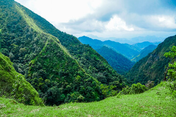 Obraz premium Exploring lush green mountains and valleys nature retreat scenic landscape serene environment panoramic view outdoor adventure