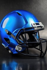 Fototapeta premium A blue football helmet sits on a table