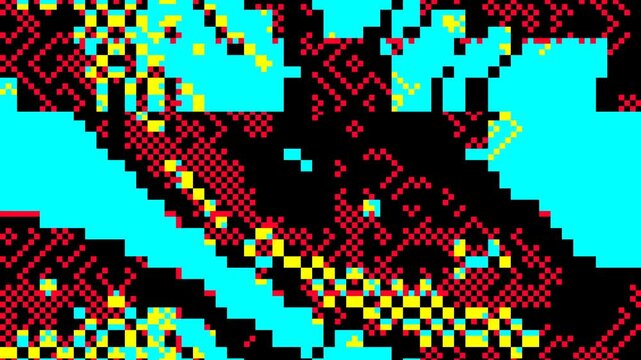 Abstract geometric background - 80s, 90s, Y2K, 2000s lo-fi 8-bit pixel retro style. Modern grunge brutalism, anti design geometrical shapes. Animated seamless looped retro video game pixelated pattern
