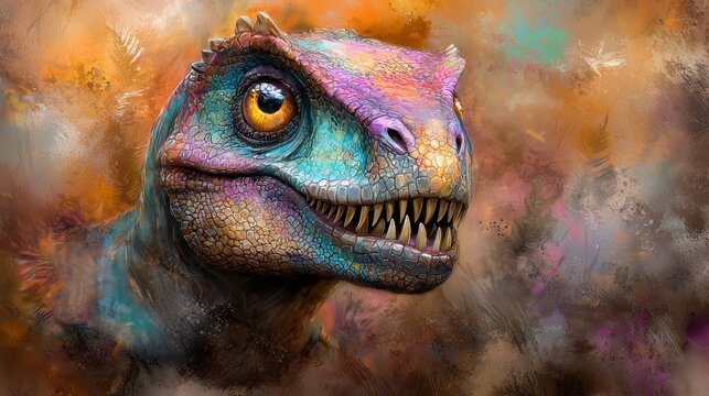  a vibrant painting of a T-Rex with its mouth open, set against a colorful background It is a high-definition wallpaper with a resolution of 1920x1080