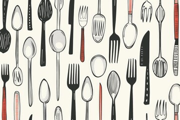 A collection of forks and spoons arranged on a plain white surface