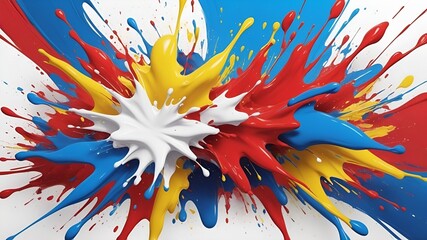 Bold paint splashes in vibrant colors on a clean white background, creating an energetic and creative design