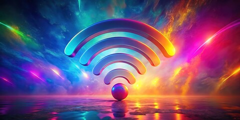 Abstract hues dance around a distorted wifi icon, defying logic.