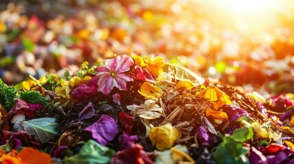 A Colorful Array of Floral Remnants in a Sunlit Garden Landscape