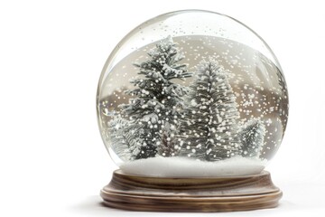 A miniature winter scene with snow-covered trees inside a glass globe