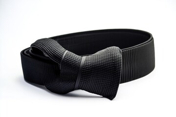 A detailed view of a bow tie attached to a belt, great for fashion or accessory photography