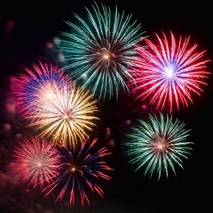 Fototapeta premium Fireworks in night sky, enhanced with radiant glow effects.