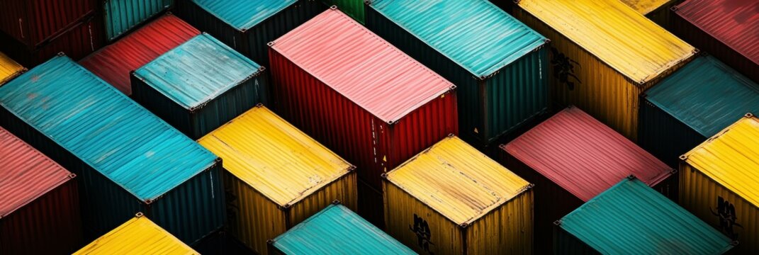 Dynamic Aerial View of Colorful Shipping Containers: A Study in Modern Transport Logistics