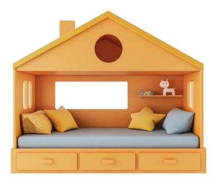 PNG Modern orange kids' house bed