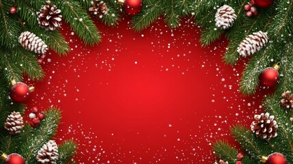Festive Christmas Border Red Background Winter Decorations
