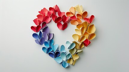 A colorful arrangement of paper hearts forming a heart shape, symbolizing love and creativity.
