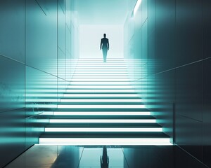 Glowing Staircase Leading to Boardroom Symbolizing Business Leadership Journey