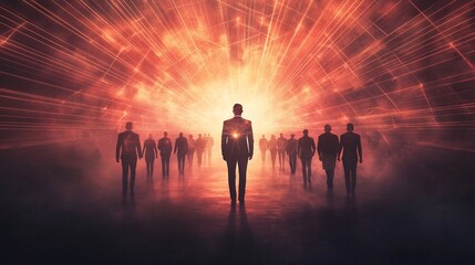 Fototapeta premium Business Leader Inspiring Collaborative Team with Glowing Light Rays