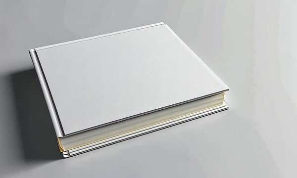 A blank white book resting on a smooth surface, suggesting potential for creativity or ideas.