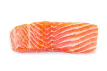 Piece of fresh salmon isolated on white, top view