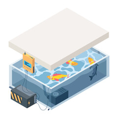 Farming isometric. Future fish farming. Modern smart farm. Suitable for diagrams, presentation, game asset and other