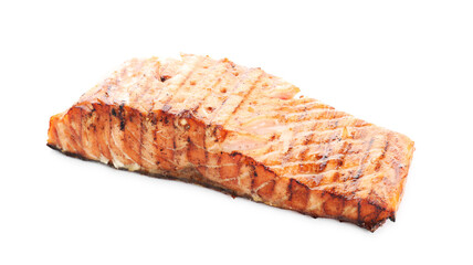 Delicious grilled salmon fillet isolated on white