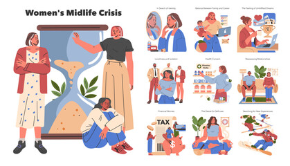 Women Midlife Crisis. Flat Vector Illustration