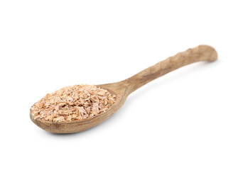 Buckwheat bran in wooden spoon isolated on white