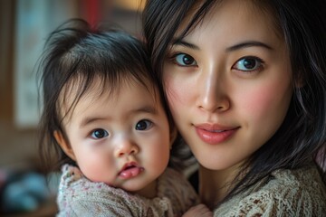A woman holding a baby in her arms