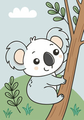 The magical world of nature: a stylish poster with a koala to create a cozy atmosphere in a nursery
