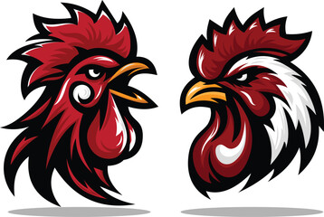 Rooster Head Mascot Collection Set, Chicken Rooster illustration vector Logo