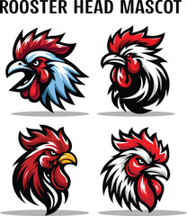 Rooster Head Mascot Collection Set, Chicken Rooster illustration vector Logo