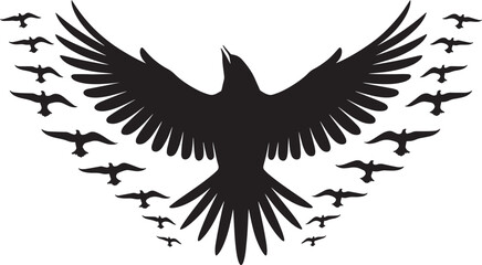 Obraz premium Group of black birds vector illustration on white background.