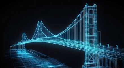 Obraz premium The Golden Gate Bridge is depicted in a holographic projection
