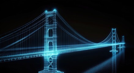 Obraz premium The Golden Gate Bridge is depicted in a holographic projection