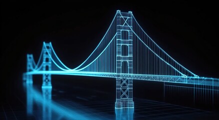 Fototapeta premium The Golden Gate Bridge is depicted in a holographic projection