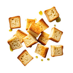 Fresh Homemade French Croutons on transparent background