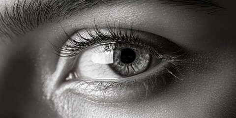 Obraz premium A close-up shot of a person's eye featuring long eyelashes