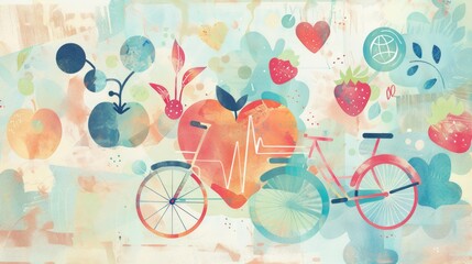 World Health Day. Healthy lifestyle. Design elements in pastel colors with texture.