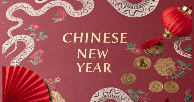 Chinese New year greeting card, gift card with snake theme for 2025 Chinese New Year. GONG XI FA CAI