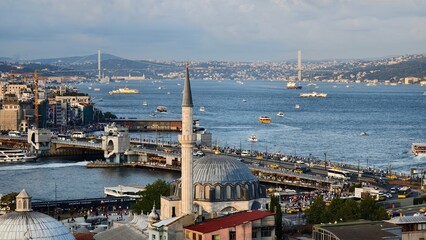Fototapeta premium The panorama view of Istanbul and Bosporus Strait in Turkey