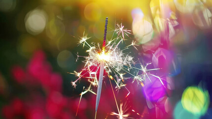 new year firework sprinkler on colorful background