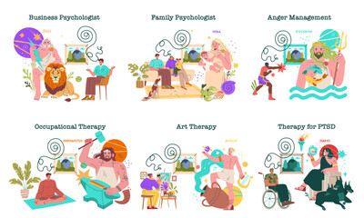 First Psycjologists. Flat Vector Illustration
