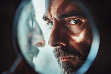 A person admiring their own image in a mirror